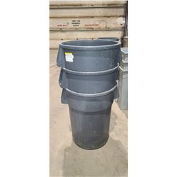 THREE RUBBERMAID 24" DIA GARABAGE CANS