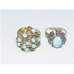 (2) LADIES 14K YELLOW GOLD OPAL DINNER 