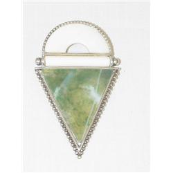 STERLING SILVER PIN W/ GREEN AGATE & 4 