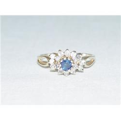LADIES 14K YELLOW GOLD BLUE SAPPHIRE & 