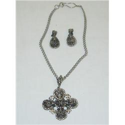 LARGE 800 SILVER FLORAL CROSS & MATCHIN