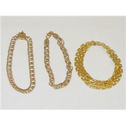 LOT (3) 14K YELLOW GOLD BRACELETS: (1) 