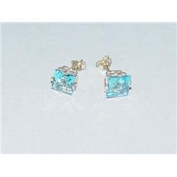 PR. 14K 3 1/2 CARAT BLUE TOPAZ EARRINGS