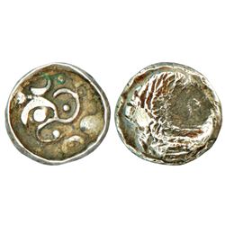 Ancient India: Archaic silver punch-marked coin, scyphate type from NW Uttar Pradesh, 1.42g