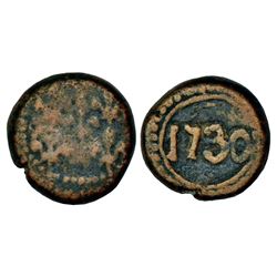Indo-French: copper ½ biche, 3.09g, 1730, mahe issue