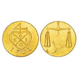 East India Company: Bombay Presidency, Soho mint, gold gilt copper, proof, 1 pice, 1791, 6.60g