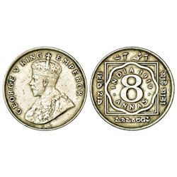 British India: George V, cupro-nickel 8 annas, 1919, Calcutta mint