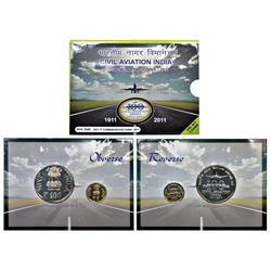 Republic India: 2011, Civil Aviation India, UNC set of 2 coins, Bombay mint