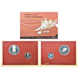 Republic India: 2004, 150 Years of Telecommunications, Proof set of 2 coins, Kolkata mint