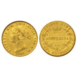 Foreign Coins: Australia, Victoria, gold sovereign, 1867, Sydney mint, Graded as AU 50 by ANA