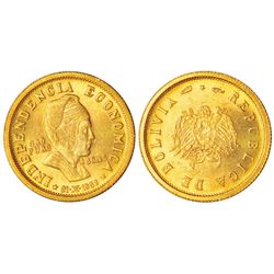 Foreign Coins: Bolivia, Medalic issue, gold 3½ gramos (5 Bolivianos), 3.90g, 1952