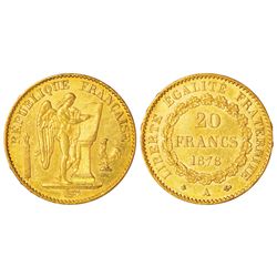 Foreign Coins: France, gold 20 francs, 1878, 'A' mint mark, 6.45g