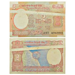 Paper Money: 2 rupees, misprint, ND (1985-1990), aryabhatta series, signed by R.N. Malhotra