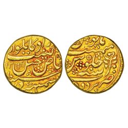 Princely States:Baroda, Ganpat Rao Gaikwad(1847-1856 AD),gold mohur, Baroda mint, Jhar symbol,10.49g