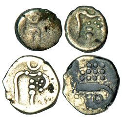 Princely States: Cochin, British protectorate, silver puttan, 0.33g and 2 puttuns, 0.98g