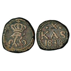 Indo-Danish: Frederik VI, copper 10 cash, 1838, 5.95g
