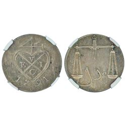 East India Company: Bombay Presidency, Soho mint, proof, silvered pice, 1791