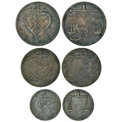 East India Company: Bombay Presidency, Soho mint, copper set of 3 coins, 1791