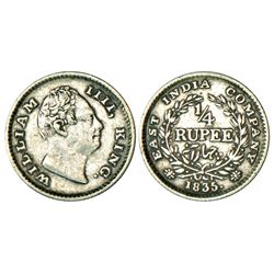 British India: William IV, silver ¼ rupee, 2.85g, 1835, Calcutta mint, 'F' raised, 18 berries