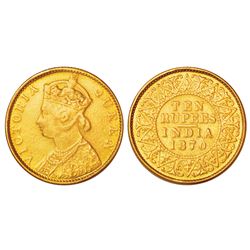 British India: Victoria Queen, gold ten rupees, 7.70g, 1870, Calcutta mint