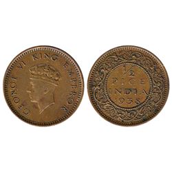 British India: George VI, copper ½ pice, 1938, Calcutta mint, unlisted in PR