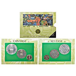 Republic India: 1994, World of Work, UNC set of 3 coins, Bombay mint