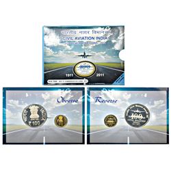 Republic India: 2011, Civil Avation India, Proof set of 2 coins, Mumbai mint