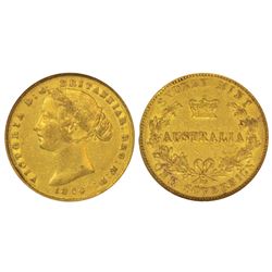 Foreign Coins: Australia, Victoria, gold sovereign, 1864, Sydney mint,  Graded as AU 50 by ANA