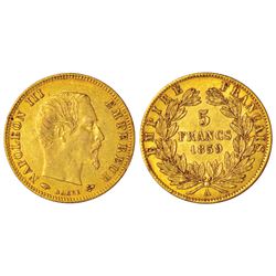 Foreign Coins: France, Napoleon III (1852-1870 AD), gold 5 francs, 1859, 1.60g