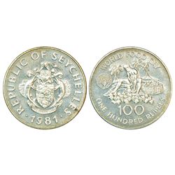 Foreign Coins: Seychelles, Proof, silver 100 rupees, 1981, 34.98g