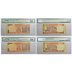 Paper Money: 10 rupees, fancy number notes (2) gandhi series, signed by D. Subbarao