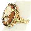 Image 2 : Antique Art Deco 10k Yellow Gold Filigree Shell Cameo Ring w/ Rose Cut Diamond