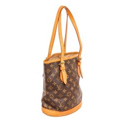 Louis Vuitton Monogram Canvas Leather Petit Bucket PM Bag