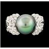 Image 2 : Pearl and Diamond Ring - 14KT White Gold