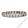 Image 4 : Art Deco Etched 14kt White Gold Diamond and Sapphire Filigree Line Bracelet