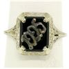 Image 1 : 1925 14k White Gold Prong Set Black Onyx Filigree Dinner Ring
