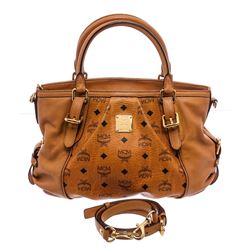 MCM Cognac Visetos Coated Canvas Two Way Tote Bag