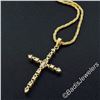 Image 2 : 18kt Yellow Gold 0.40 ctw Round and Baguette Diamond Cross Pendant Necklace