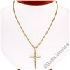 Image 3 : 18kt Yellow Gold 0.40 ctw Round and Baguette Diamond Cross Pendant Necklace