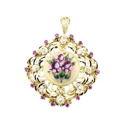 0.76 ctw Ruby And Diamond Pendant-Pin - 18KT Yellow And White Gold