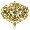 Image 4 : Vintage 14k Yellow Gold Round Turquoise & Pearl Open Work Brooch Pin Pendant