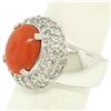 Image 2 : 14kt White Gold Oval Cabochon Red Coral Ring w/ 2.10 ctw Diamond Halo
