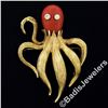 Image 2 : Vintage E.Pearl 18kt Yellow Gold Red Coral and Diamond Textured Squid Pin Brooch