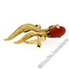 Image 3 : Vintage E.Pearl 18kt Yellow Gold Red Coral and Diamond Textured Squid Pin Brooch
