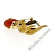 Image 6 : Vintage E.Pearl 18kt Yellow Gold Red Coral and Diamond Textured Squid Pin Brooch