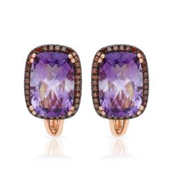 14k Rose Gold 7.10CTW Amethys and Diamond Earrings