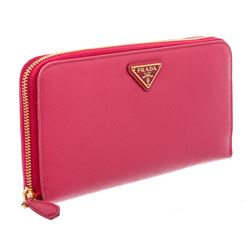 Prada Pink Saffiano Leather Continental Zip Wallet