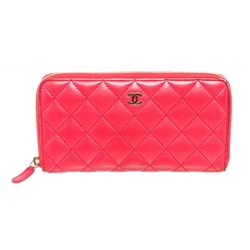 Chanel Pink Quilted Lambskin Leather Zippy Wallet