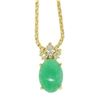 Image 2 : 18k Yellow Gold Oval Green Jade & Marquise Diamond Pendant w/ 14k Wheat Chain