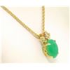 Image 4 : 18k Yellow Gold Oval Green Jade & Marquise Diamond Pendant w/ 14k Wheat Chain